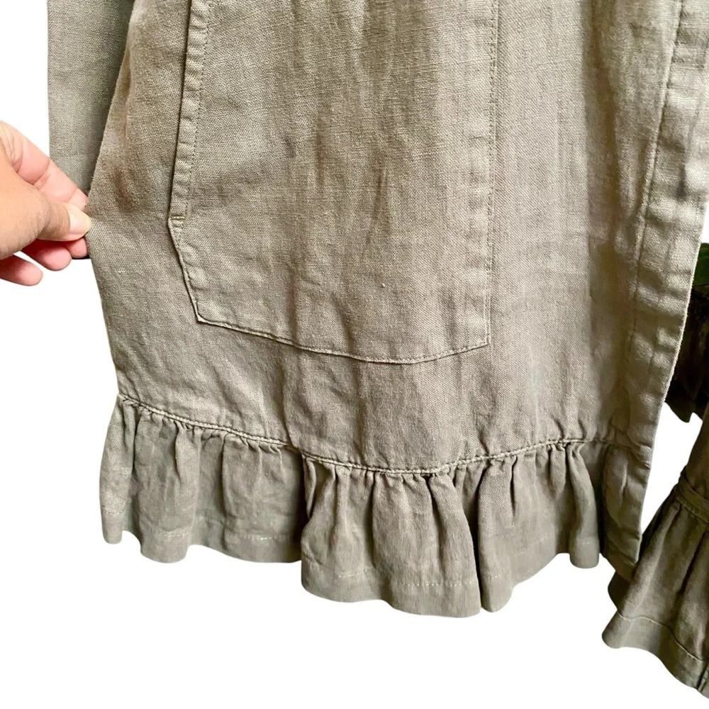 J.Jill Pure Jill Linen Open Front Ruffle Hem Cardigan Olive XS Petite - Picture 7 of 16